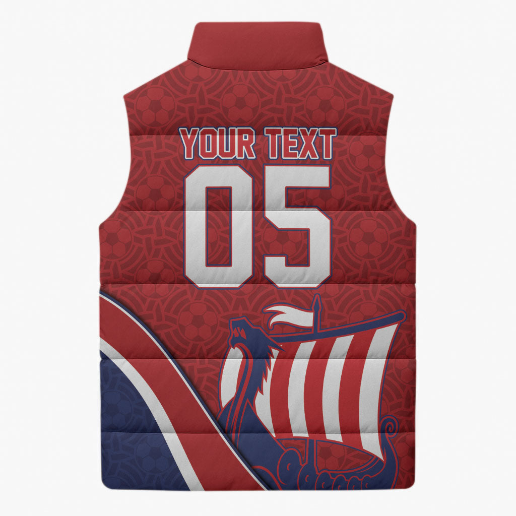 Custom Norway Football Sleeveless Puffer Jacket Viking Ship Nordic Patterns