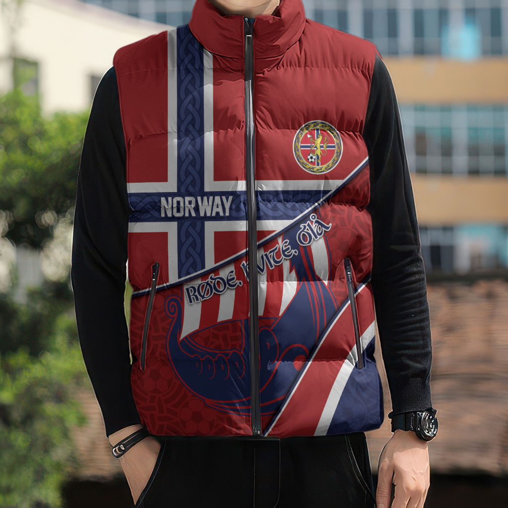Custom Norway Football Sleeveless Puffer Jacket Viking Ship Nordic Patterns