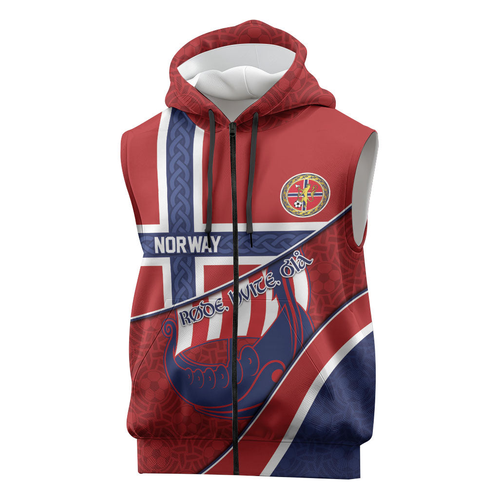 Custom Norway Football Sleeveless Zip Hoodie Viking Ship Nordic Patterns