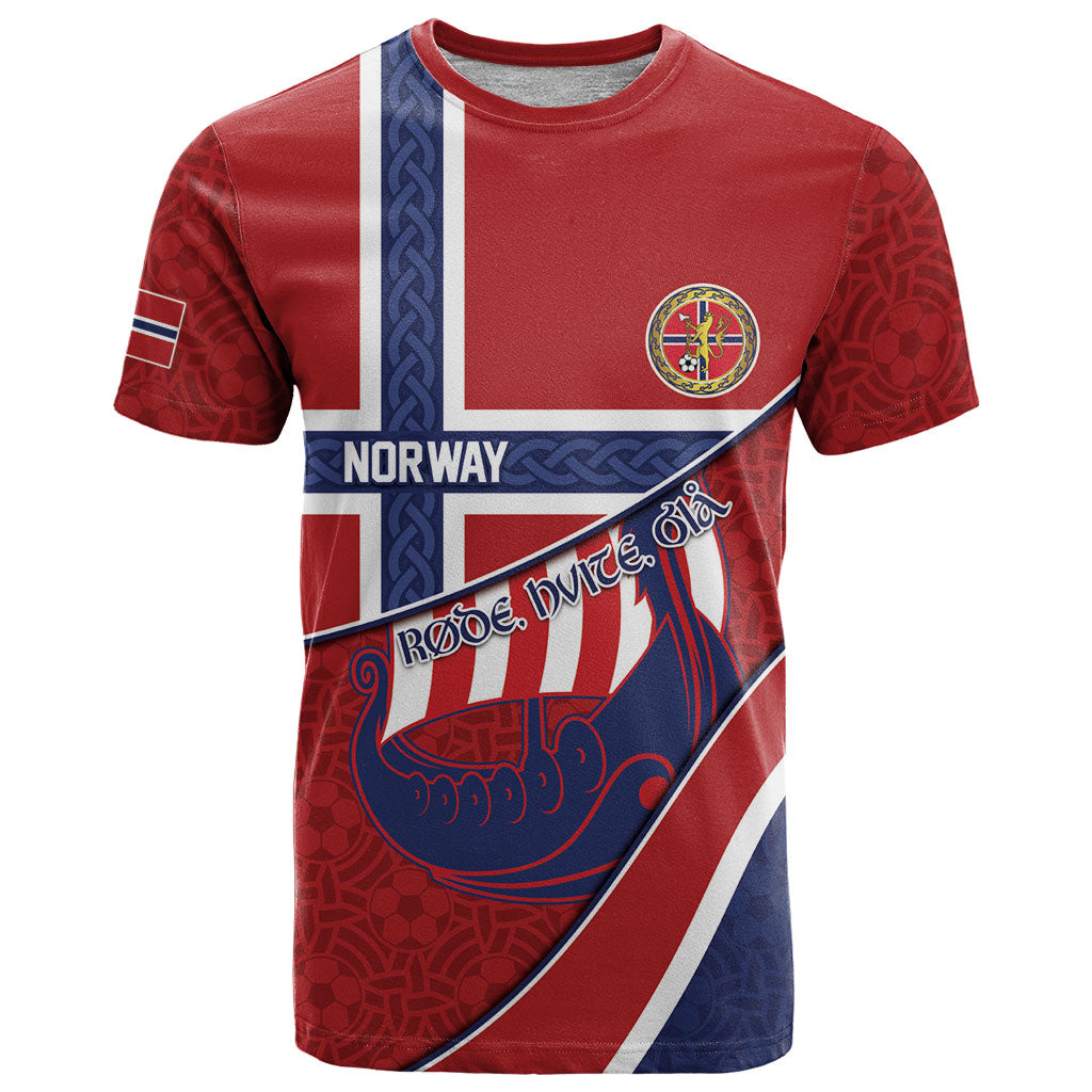 Custom Norway Football T Shirt Viking Ship Nordic Patterns