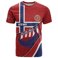 Custom Norway Football T Shirt Viking Ship Nordic Patterns