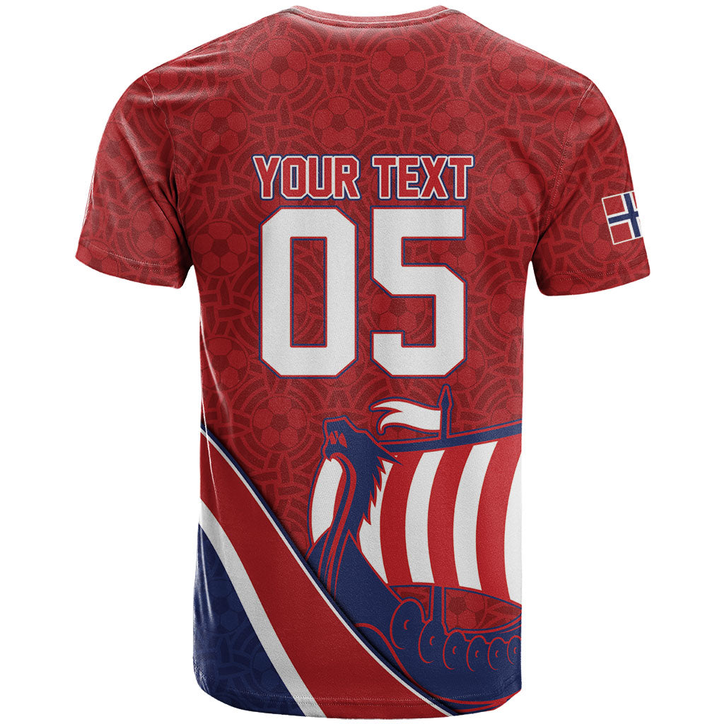 Custom Norway Football T Shirt Viking Ship Nordic Patterns