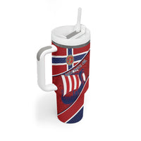 Custom Norway Football Tumbler With Handle Viking Ship Nordic Patterns
