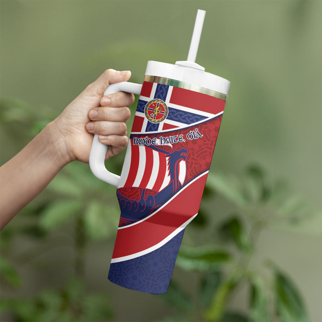 Custom Norway Football Tumbler With Handle Viking Ship Nordic Patterns