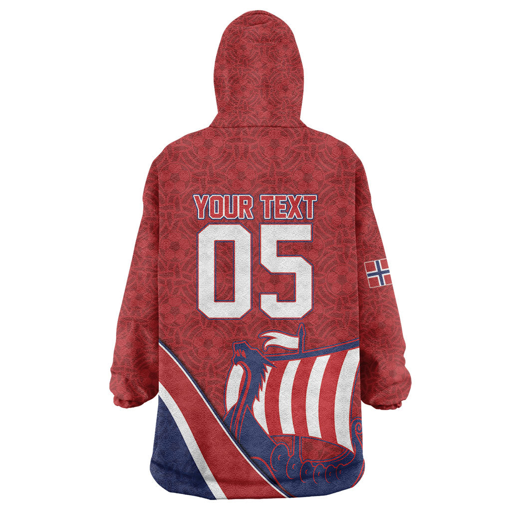 Custom Norway Football Wearable Blanket Hoodie Viking Ship Nordic Patterns