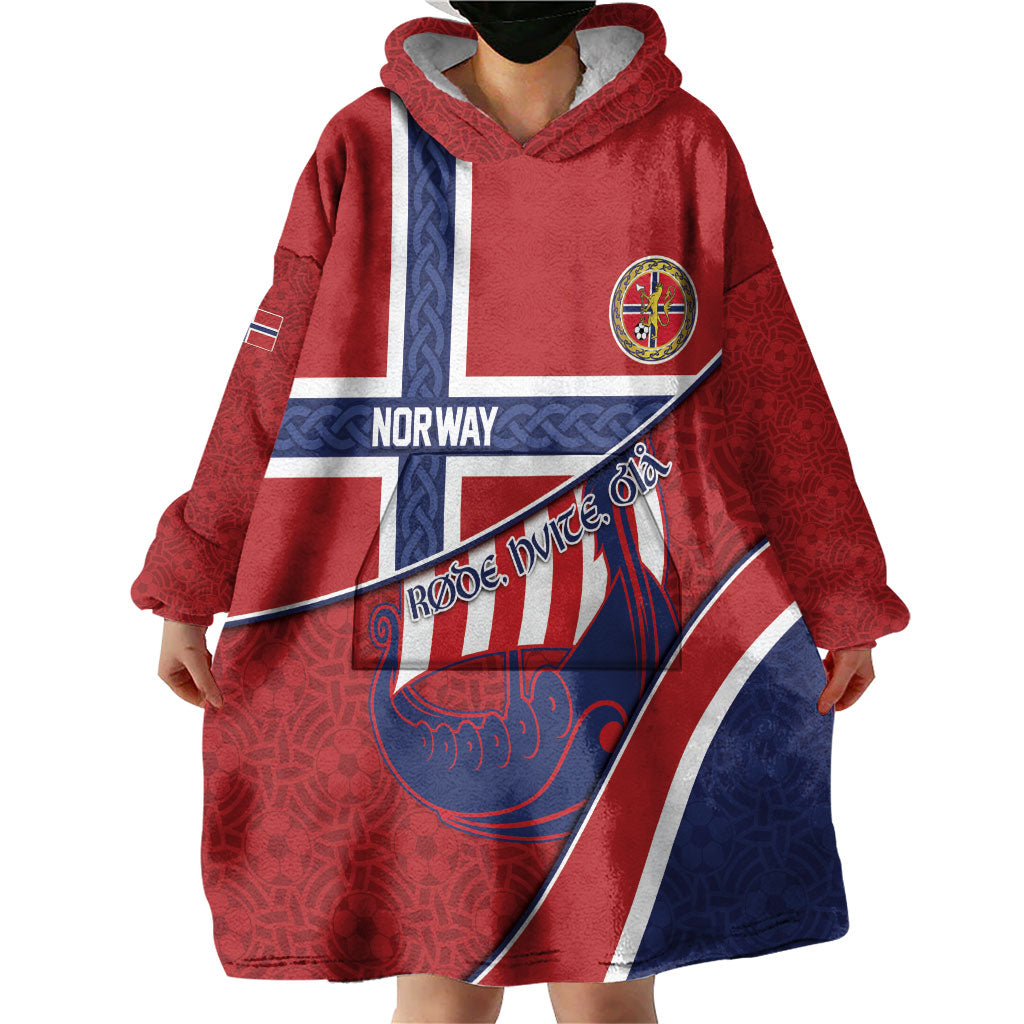 Custom Norway Football Wearable Blanket Hoodie Viking Ship Nordic Patterns