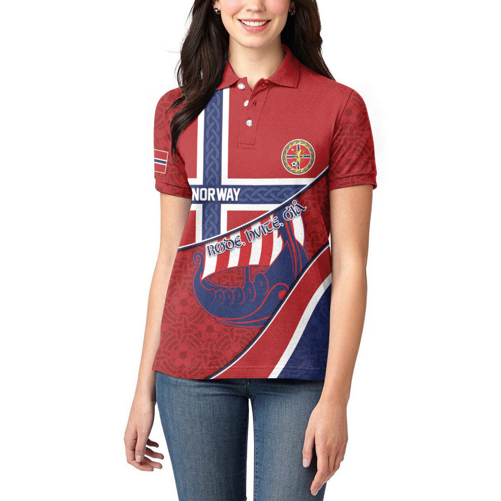 Custom Norway Football Women Polo Shirt Viking Ship Nordic Patterns