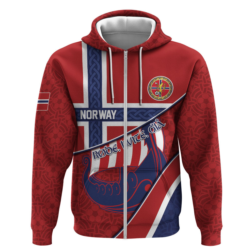 Custom Norway Football Zip Hoodie Viking Ship Nordic Patterns