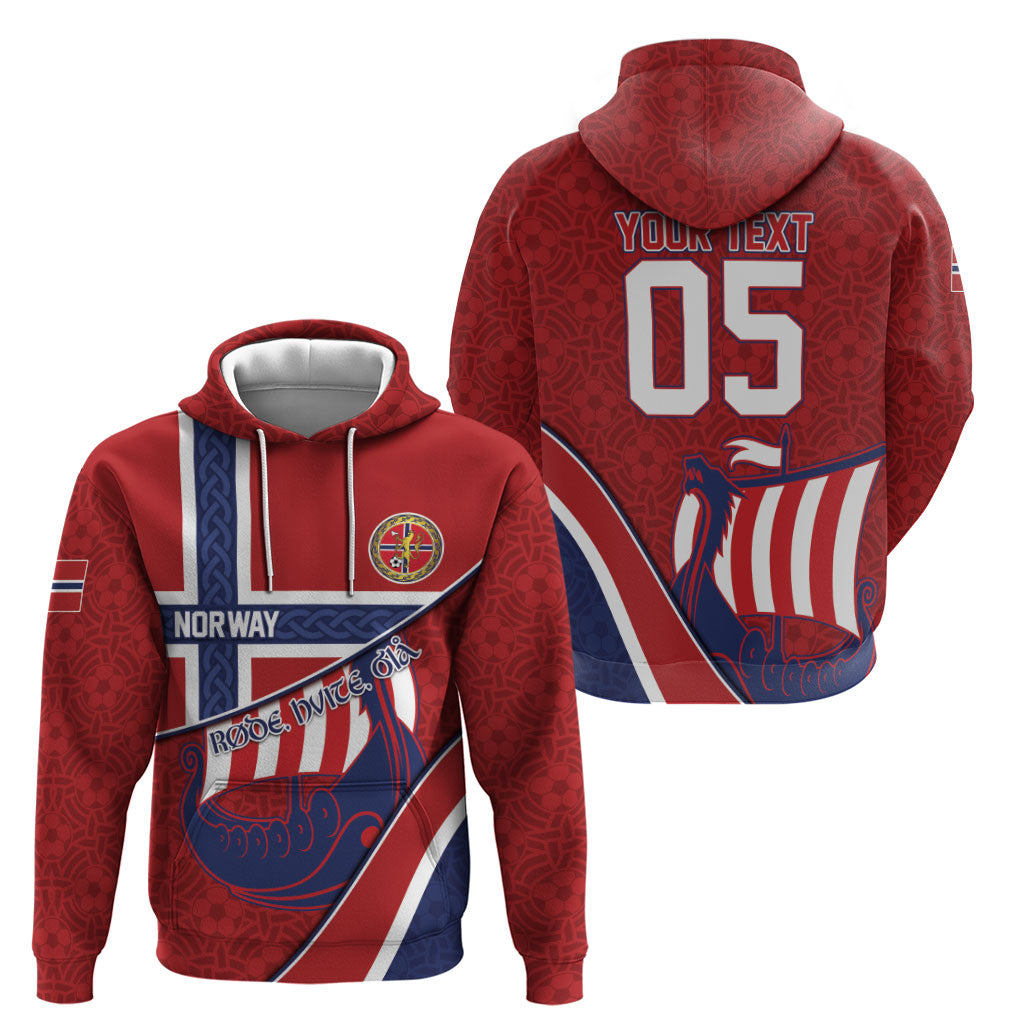 Custom Norway Football Zip Hoodie Viking Ship Nordic Patterns
