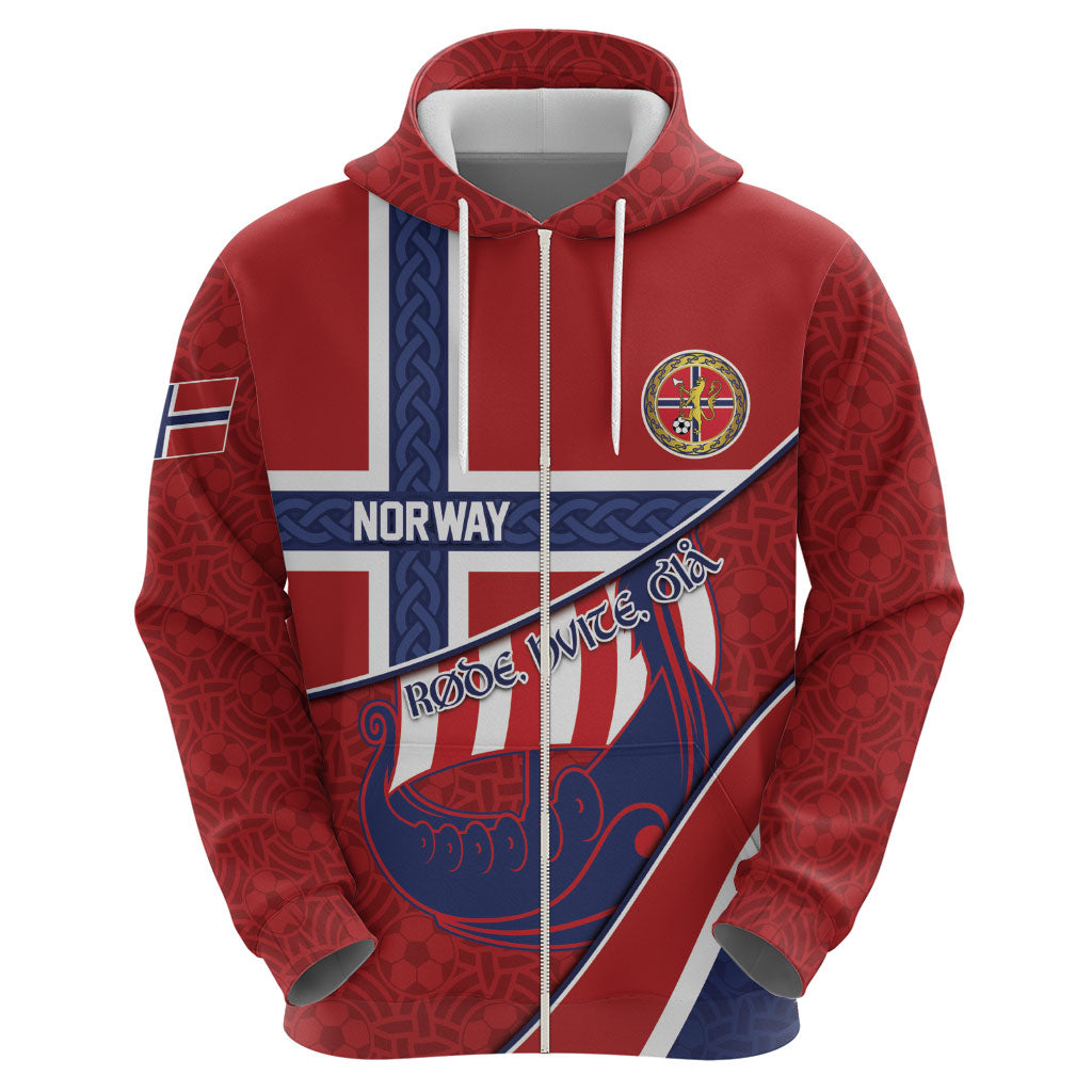 Custom Norway Football Zip Hoodie Viking Ship Nordic Patterns