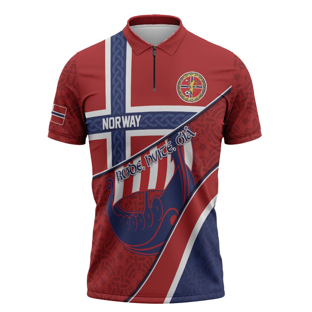 Custom Norway Football Zipper Polo Shirt Viking Ship Nordic Patterns