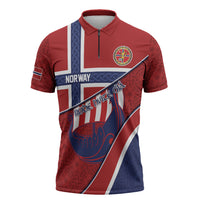 Custom Norway Football Zipper Polo Shirt Viking Ship Nordic Patterns