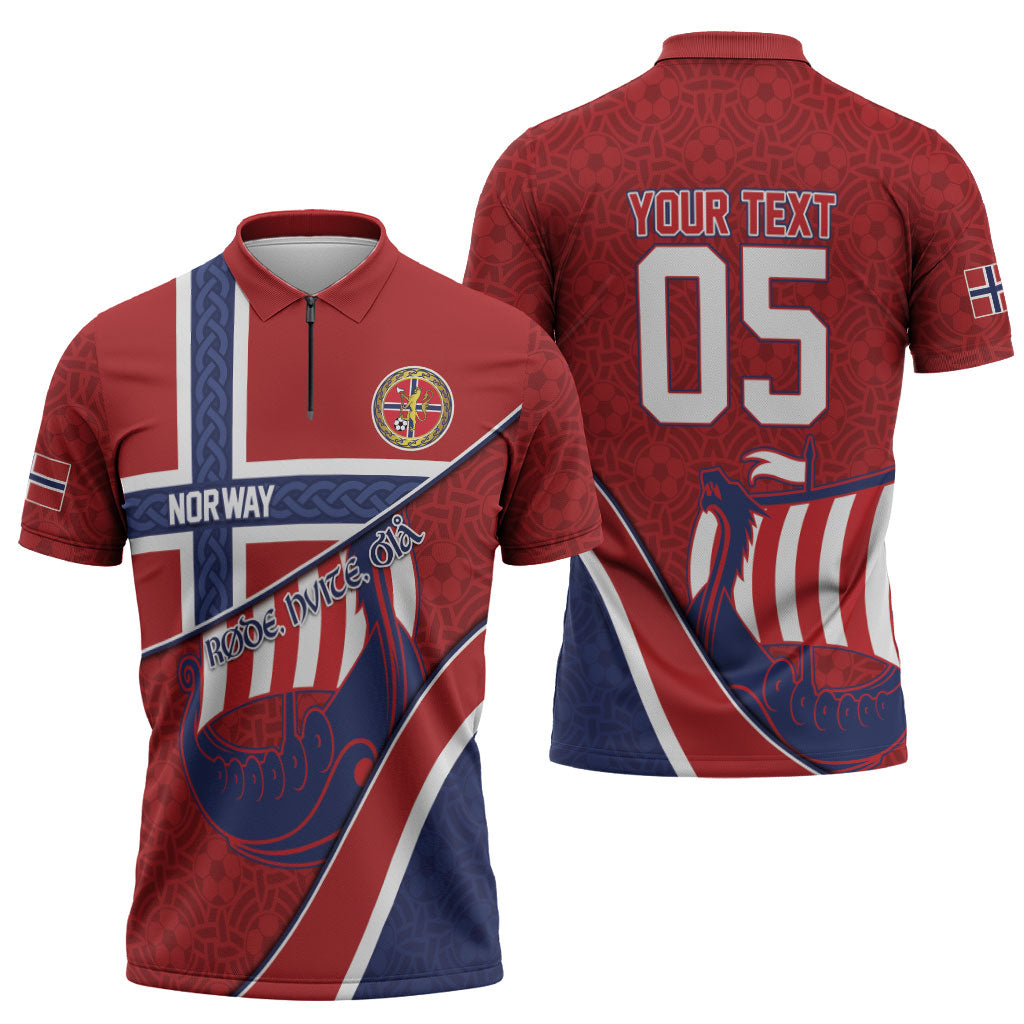 Custom Norway Football Zipper Polo Shirt Viking Ship Nordic Patterns