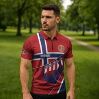 Custom Norway Football Zipper Polo Shirt Viking Ship Nordic Patterns