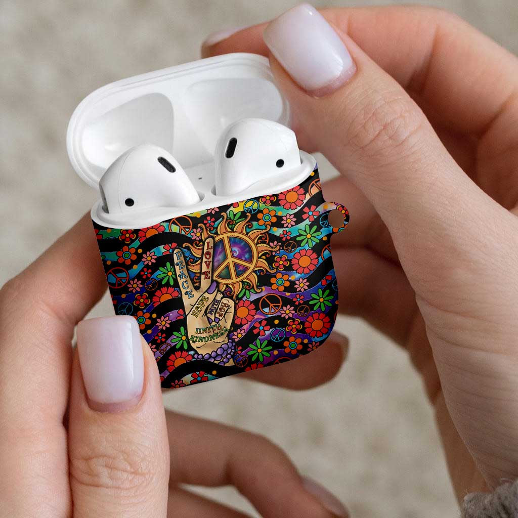 Hippie AirPods Case Hand Gesture V With Peace Symbol - Wonder Print Shop