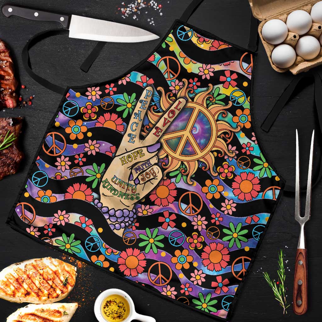 Hippie Apron Hand Gesture V With Peace Symbol - Wonder Print Shop