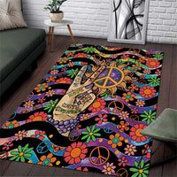 Hippie Area Rug Hand Gesture V With Peace Symbol - Wonder Print Shop