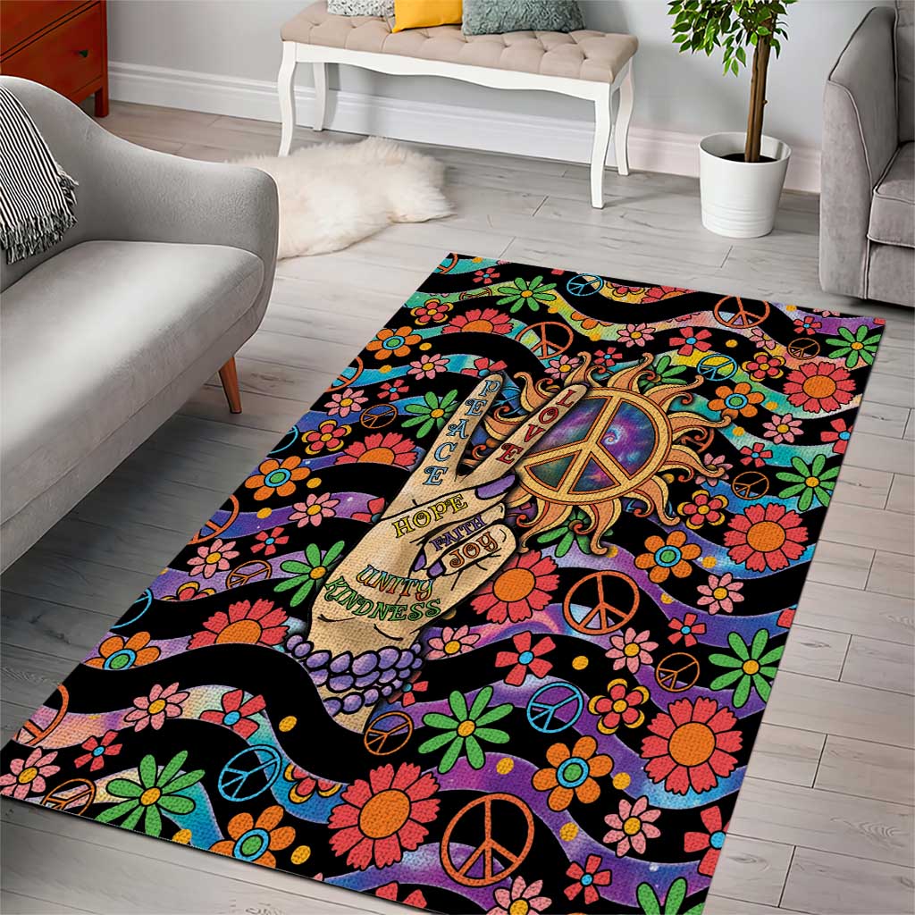 Hippie Area Rug Hand Gesture V With Peace Symbol - Wonder Print Shop