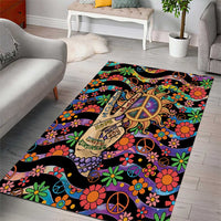 Hippie Area Rug Hand Gesture V With Peace Symbol - Wonder Print Shop