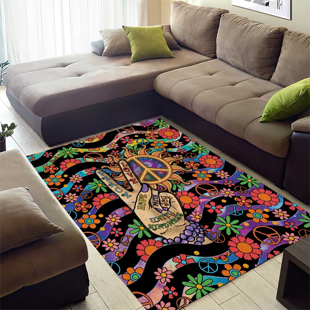 Hippie Area Rug Hand Gesture V With Peace Symbol - Wonder Print Shop