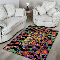 Hippie Area Rug Hand Gesture V With Peace Symbol - Wonder Print Shop