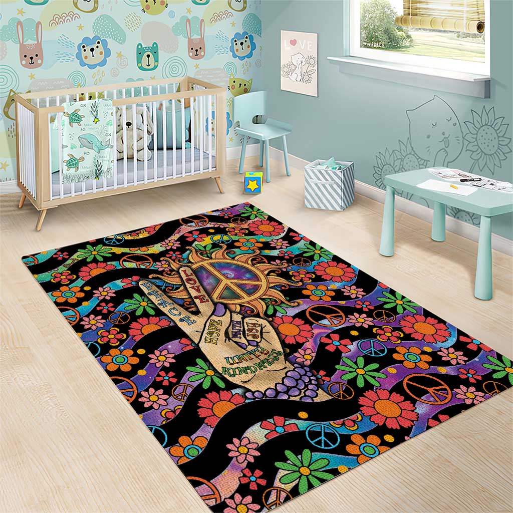 Hippie Area Rug Hand Gesture V With Peace Symbol - Wonder Print Shop