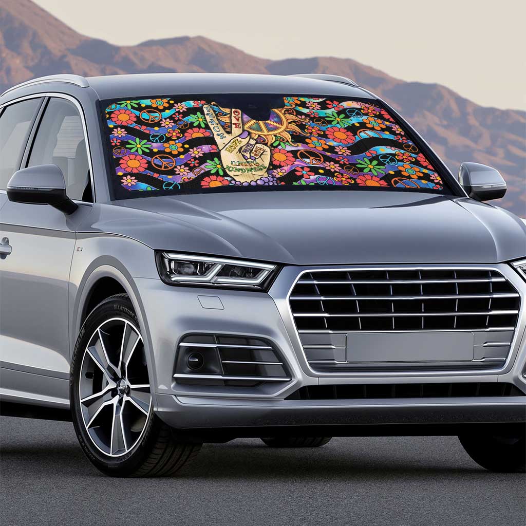 Hippie Auto Sun Shade Hand Gesture V With Peace Symbol - Wonder Print Shop