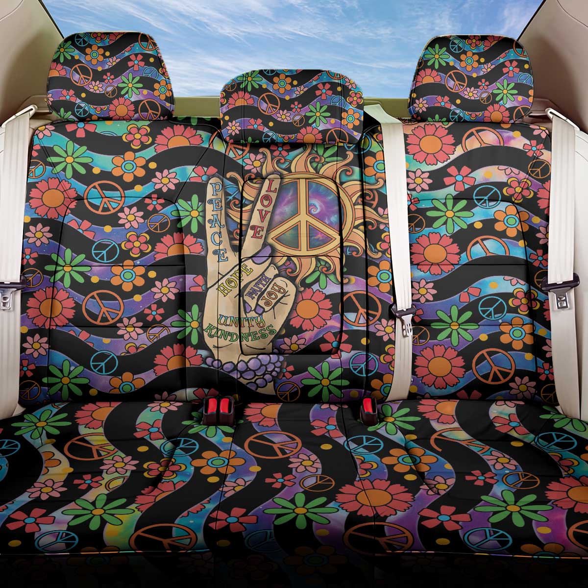 Hippie Back Car Seat Cover Hand Gesture V With Peace Symbol - Wonder Print Shop