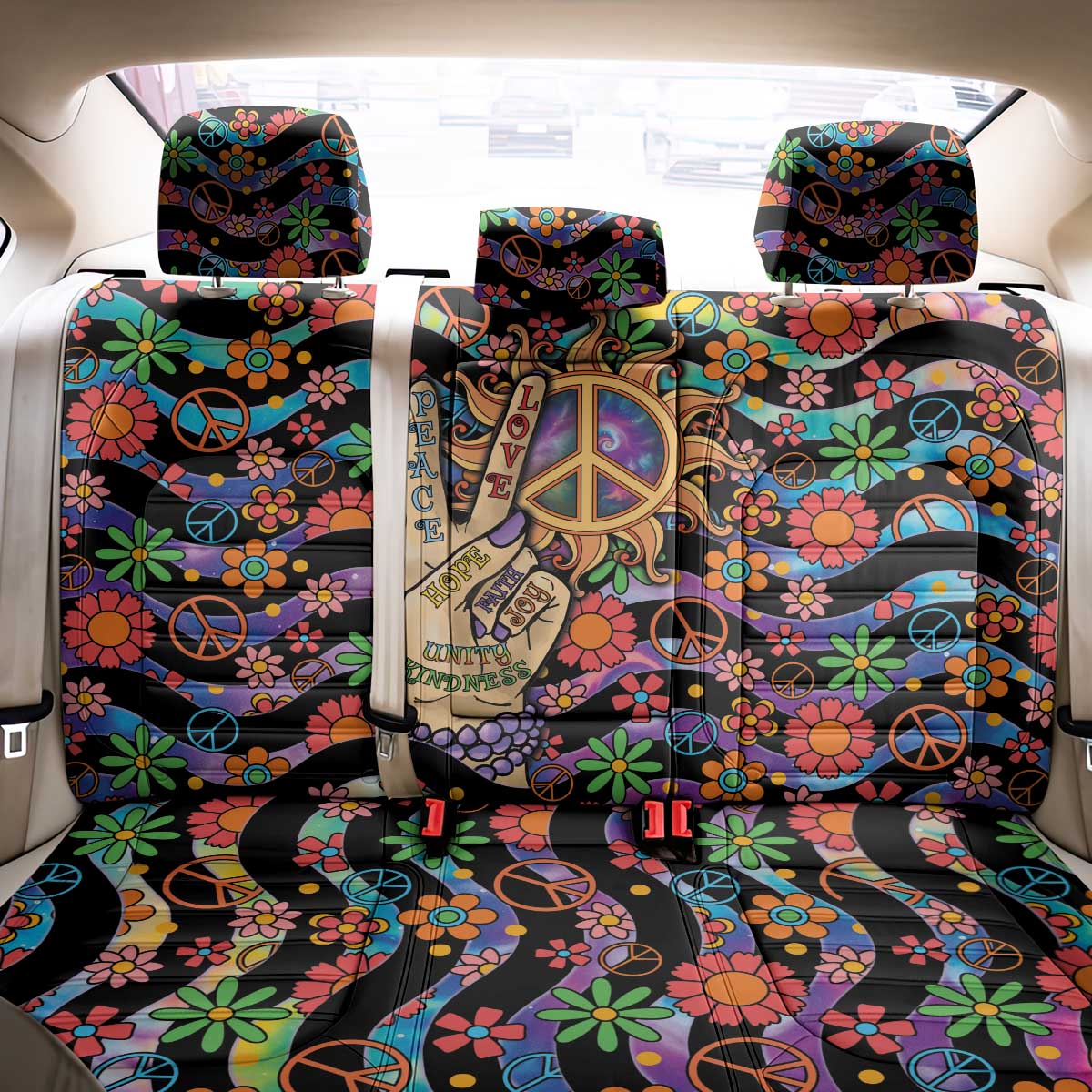 Hippie Back Car Seat Cover Hand Gesture V With Peace Symbol - Wonder Print Shop