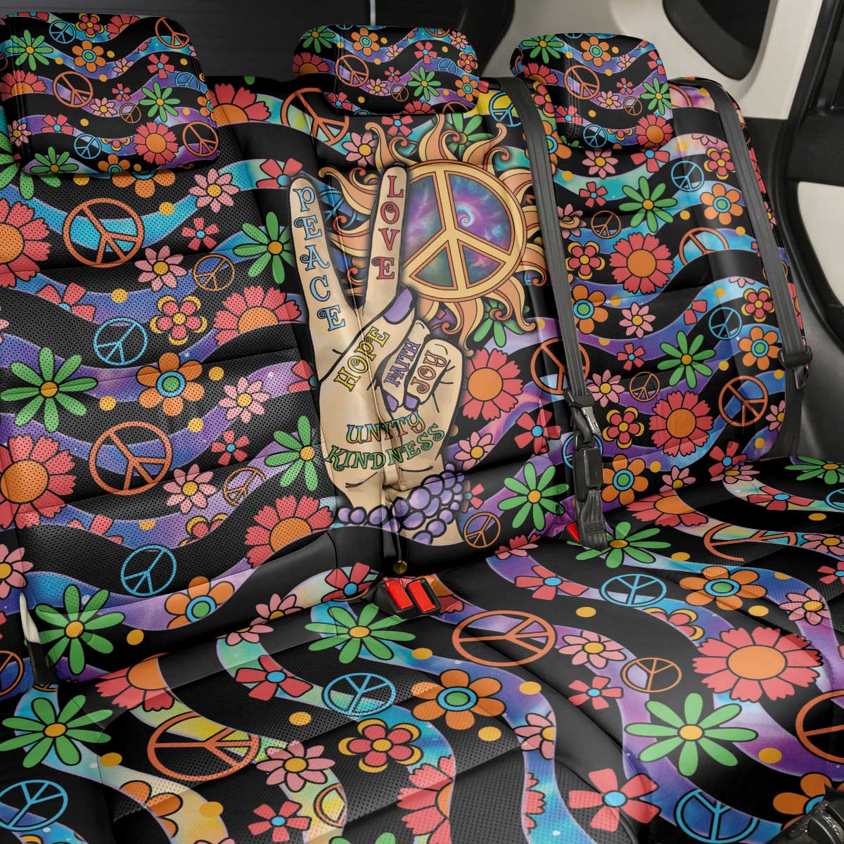 Hippie Back Car Seat Cover Hand Gesture V With Peace Symbol - Wonder Print Shop