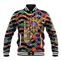 Hippie Baseball Jacket Hand Gesture V With Peace Symbol - Wonder Print Shop