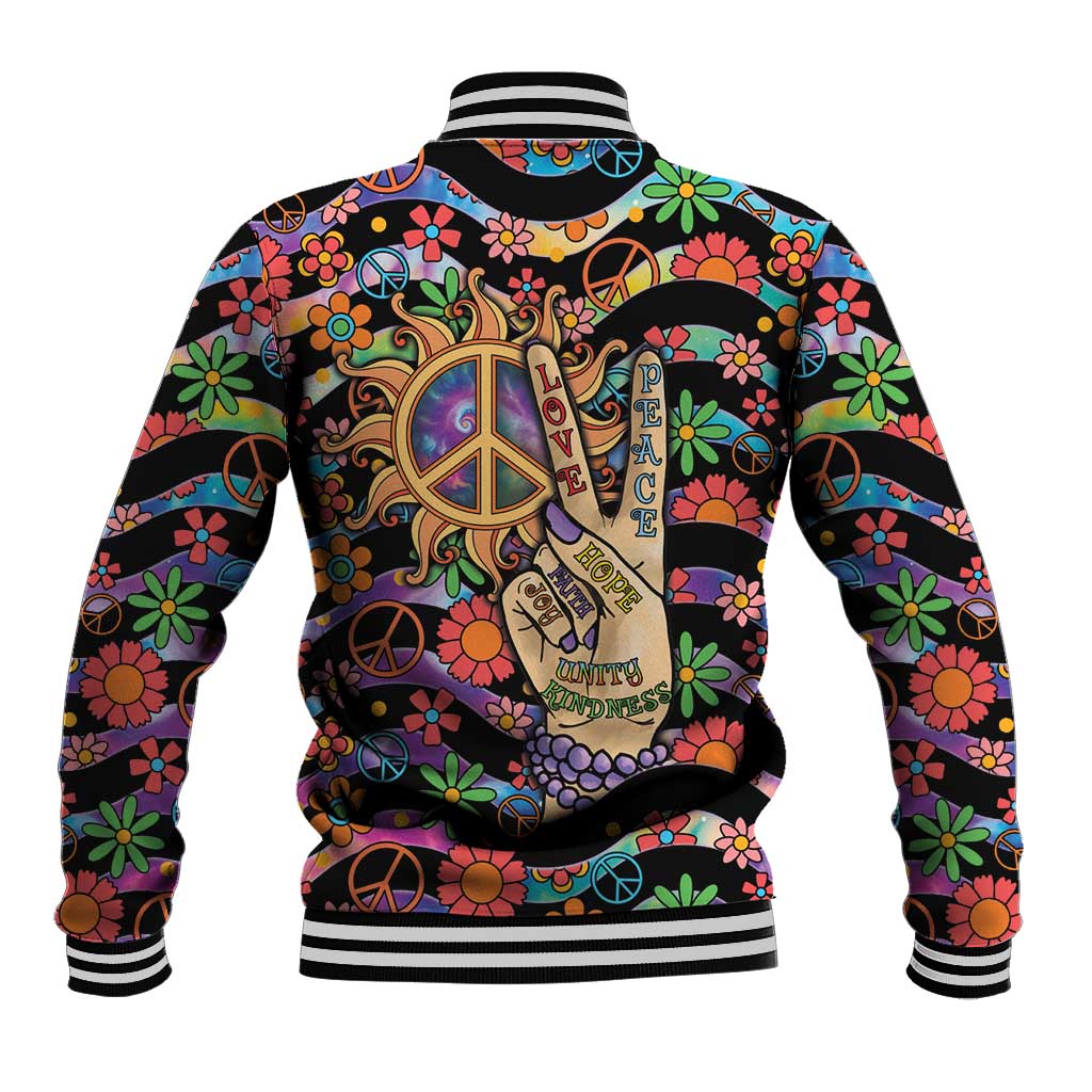 Hippie Baseball Jacket Hand Gesture V With Peace Symbol - Wonder Print Shop