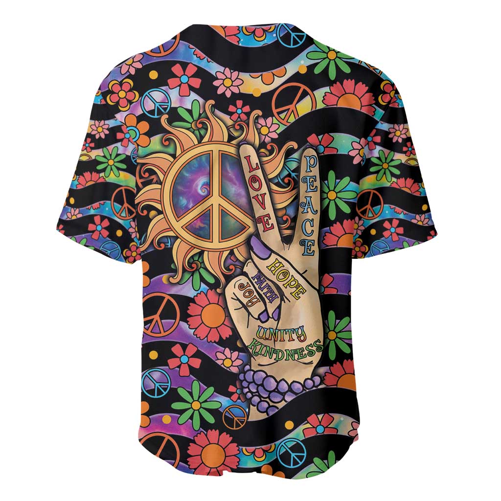 Hippie Baseball Jersey Hand Gesture V With Peace Symbol - Wonder Print Shop