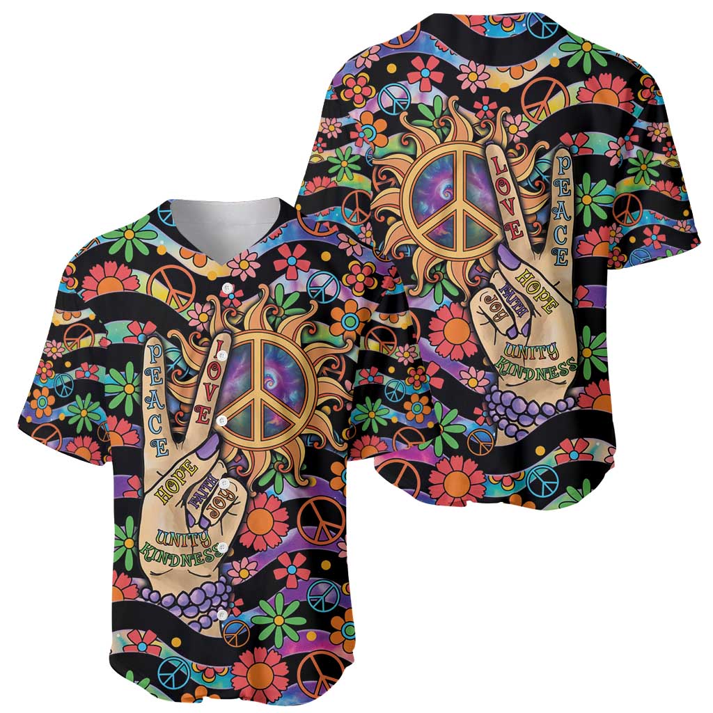Hippie Baseball Jersey Hand Gesture V With Peace Symbol - Wonder Print Shop