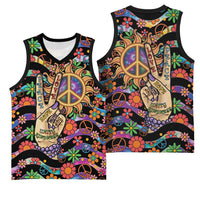 Hippie Basketball Jersey Hand Gesture V With Peace Symbol - Wonder Print Shop