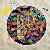 Hippie Beach Blanket Hand Gesture V With Peace Symbol - Wonder Print Shop