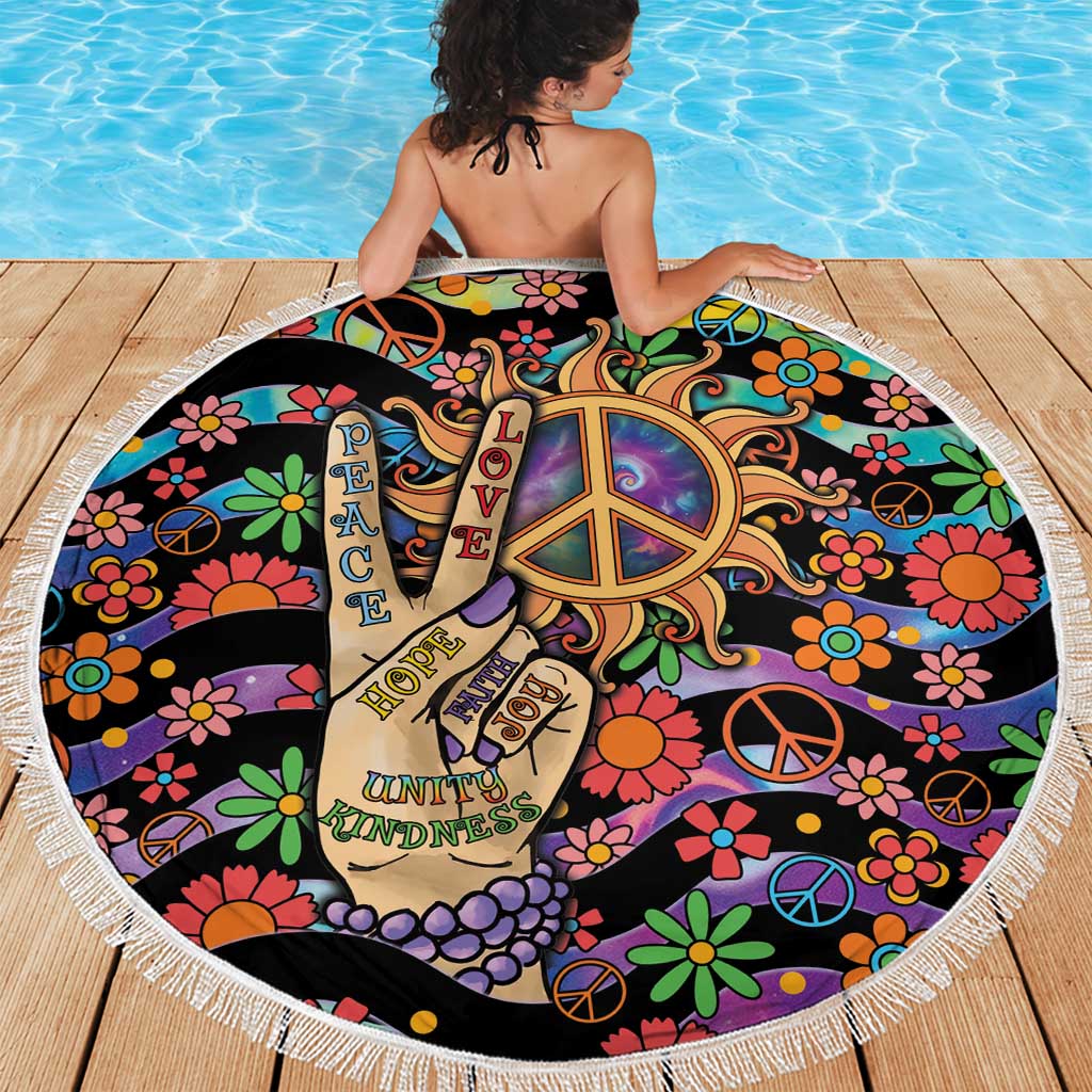 Hippie Beach Blanket Hand Gesture V With Peace Symbol - Wonder Print Shop