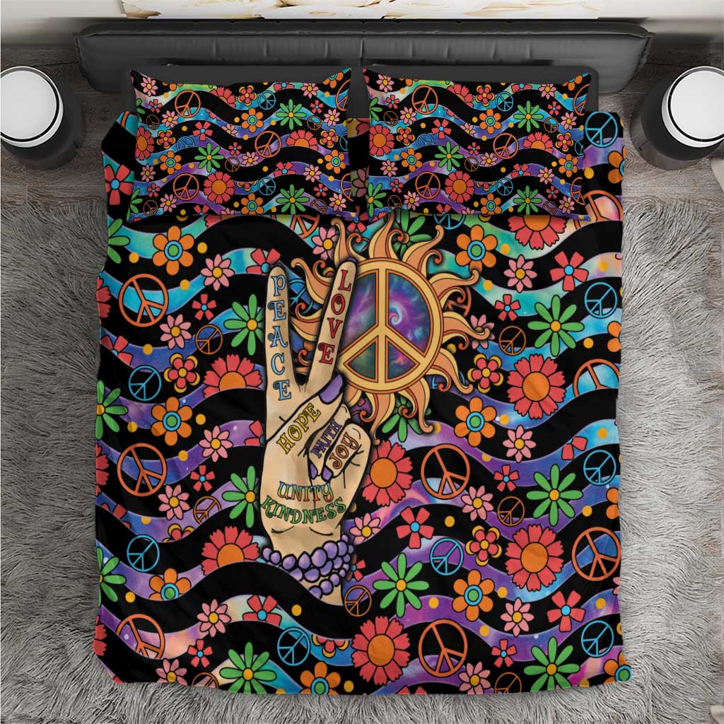 Hippie Bedding Set Hand Gesture V With Peace Symbol - Wonder Print Shop