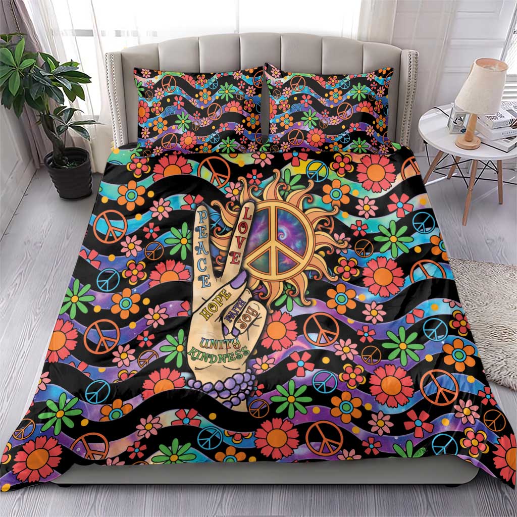 Hippie Bedding Set Hand Gesture V With Peace Symbol - Wonder Print Shop