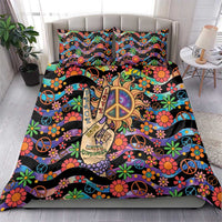 Hippie Bedding Set Hand Gesture V With Peace Symbol - Wonder Print Shop