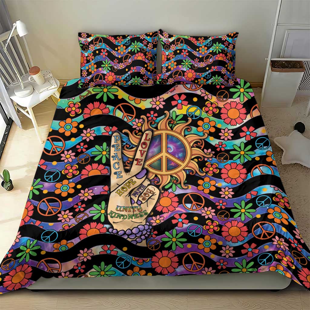 Hippie Bedding Set Hand Gesture V With Peace Symbol - Wonder Print Shop