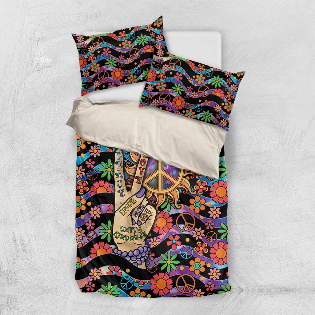 Hippie Bedding Set Hand Gesture V With Peace Symbol - Wonder Print Shop
