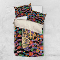 Hippie Bedding Set Hand Gesture V With Peace Symbol - Wonder Print Shop