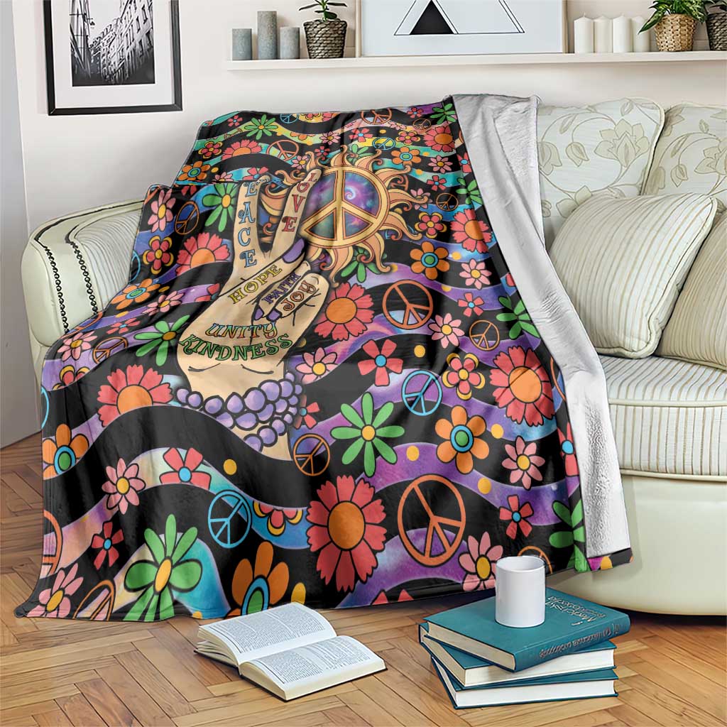 Hippie Blanket Hand Gesture V With Peace Symbol - Wonder Print Shop