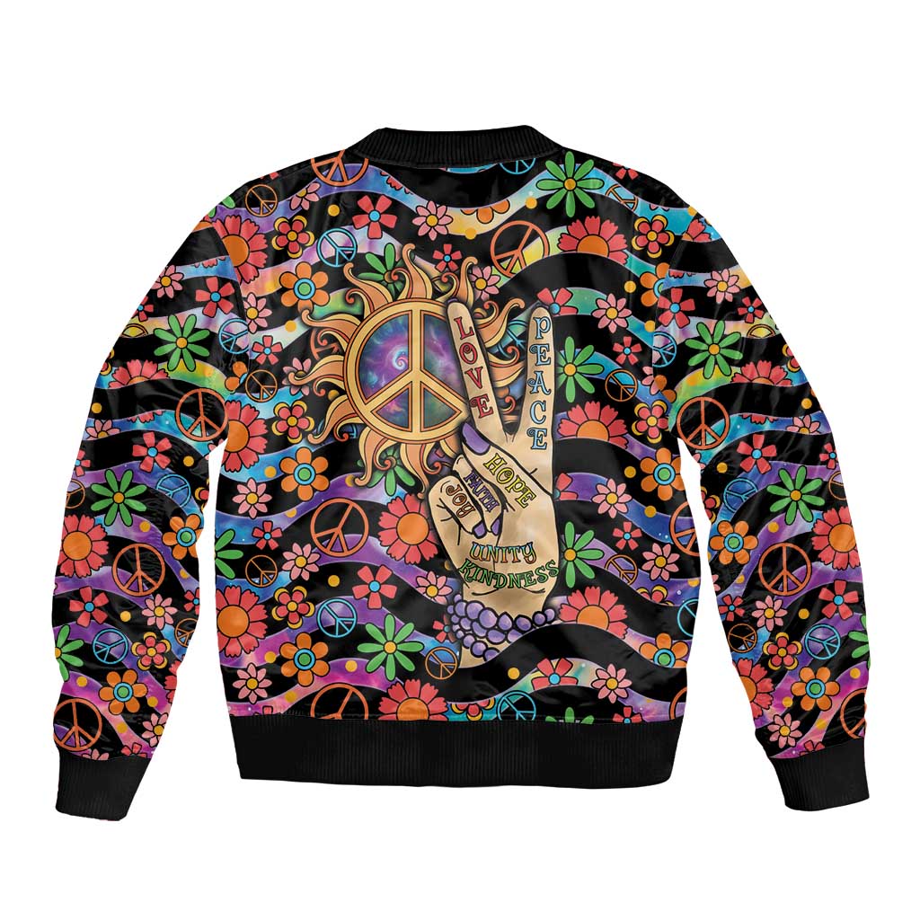 Hippie Bomber Jacket Hand Gesture V With Peace Symbol - Wonder Print Shop