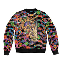 Hippie Bomber Jacket Hand Gesture V With Peace Symbol - Wonder Print Shop
