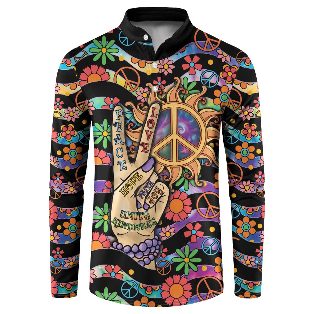Hippie Button Sweatshirt Hand Gesture V With Peace Symbol - Wonder Print Shop