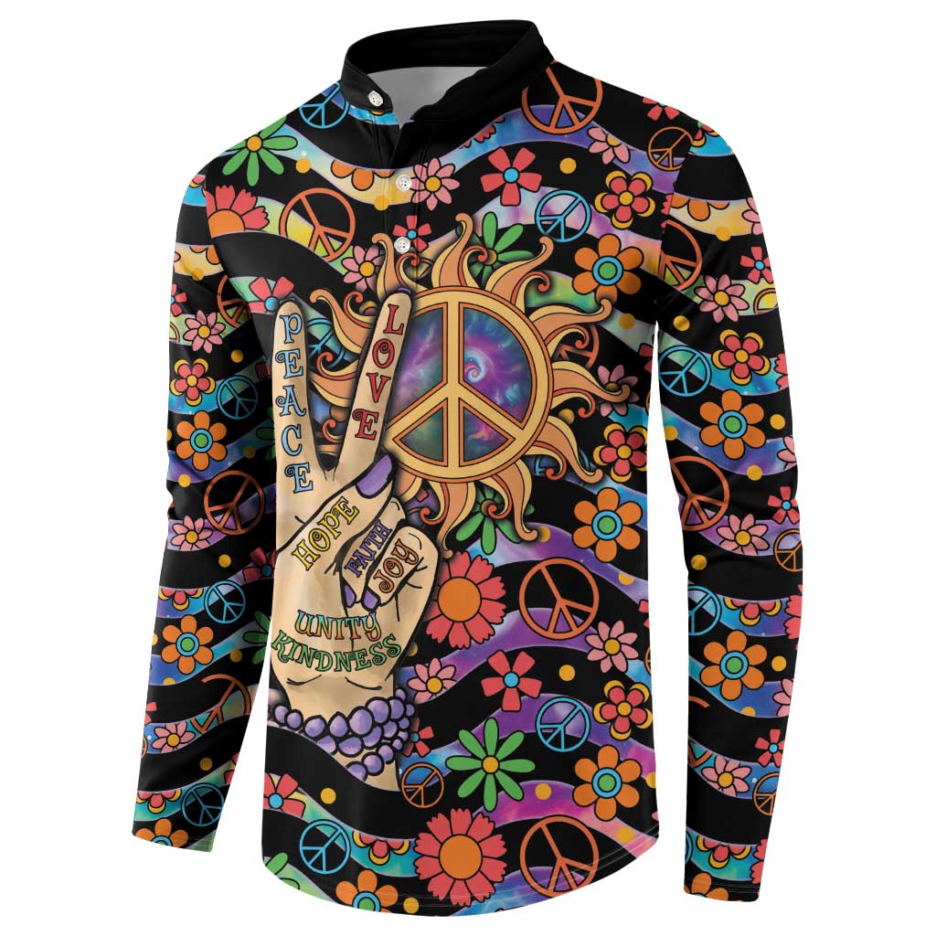 Hippie Button Sweatshirt Hand Gesture V With Peace Symbol - Wonder Print Shop