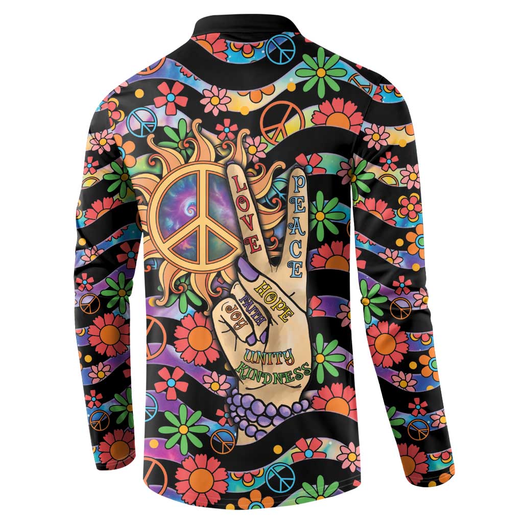 Hippie Button Sweatshirt Hand Gesture V With Peace Symbol - Wonder Print Shop