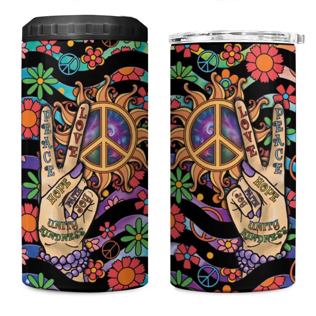 Hippie 4 in 1 Can Cooler Tumbler Hand Gesture V With Peace Symbol - Wonder Print Shop
